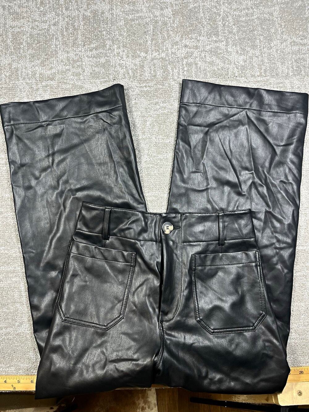 Maeve The Colette Womens 26 Black Faux Leather High Rise Wide Leg Pants